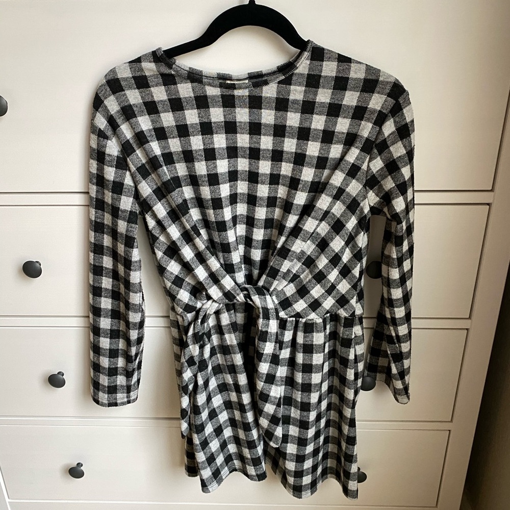 Zara girls check flannel front tie dress